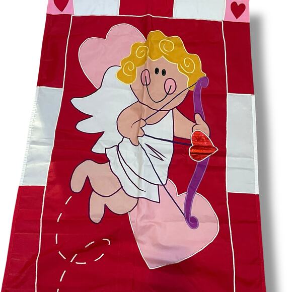 Vintage Valentines Day Cupid Heart Arrow Love Outdoor Garden Flag 28"W x 44"L - Picture 11 of 12